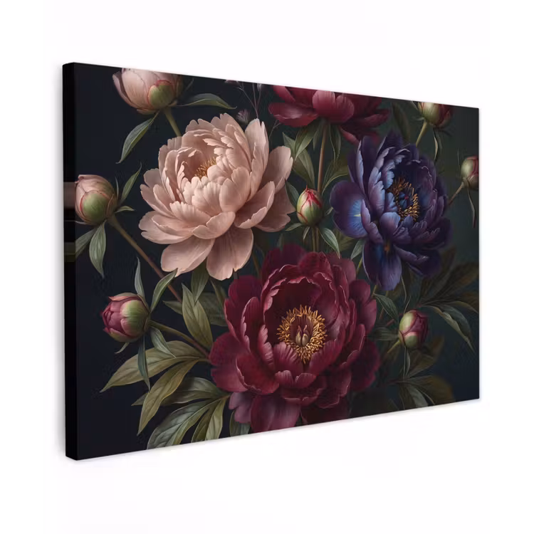 Bloemen - Boeket - Natuur - Modern - Donker Tuinposter op houten frame 2 cm dik klein -3d