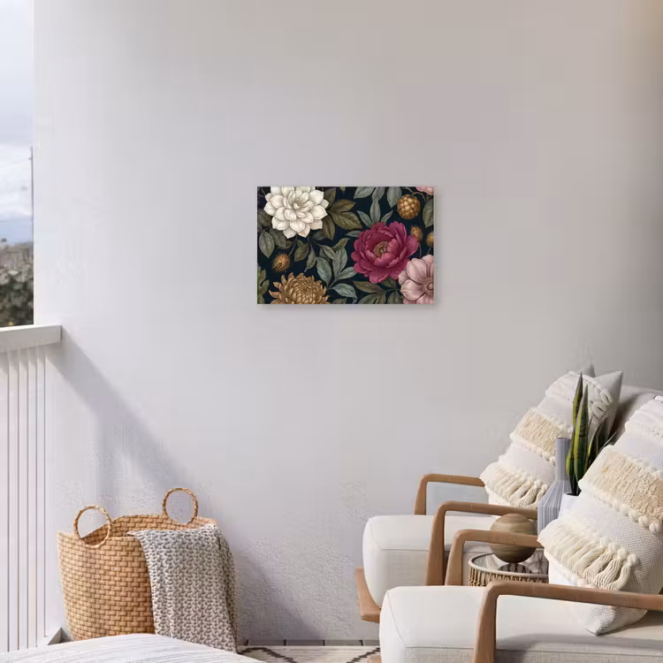 Bloemen - Botanisch - Illustratie - Donker - Vintage Tuinposter op houten frame 2 cm dik klein -sfeer1