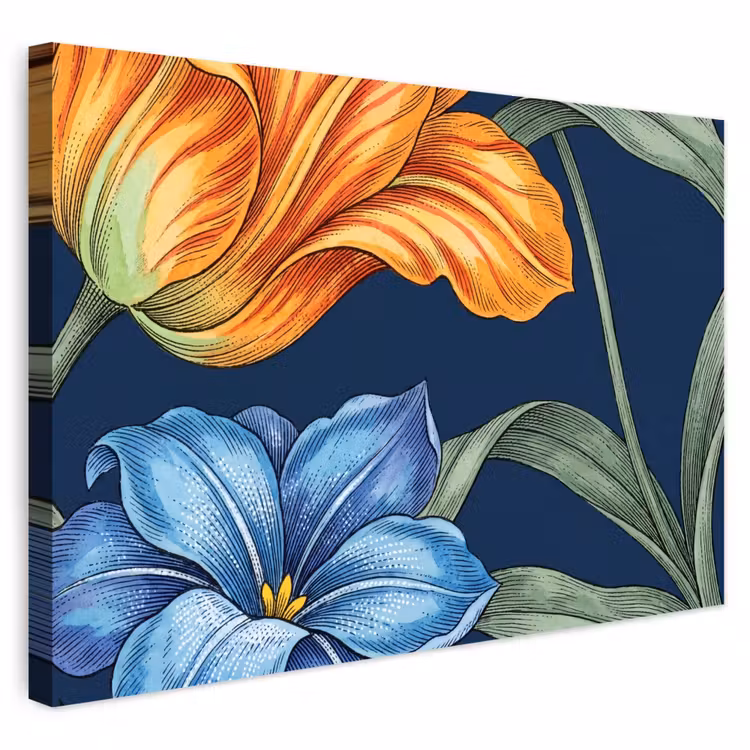 Outdoor Leinwand - Blumen – Botanik – Muster - Bloemen - Botanisch - Patroon Tuinposter op houten frame 2 cm dik klein