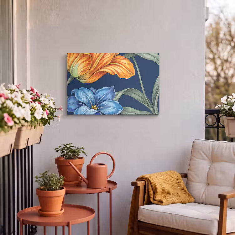 Outdoor Leinwand - Blumen – Botanik – Muster - Bloemen - Botanisch - Patroon Tuinposter op houten frame 2 cm dik klein