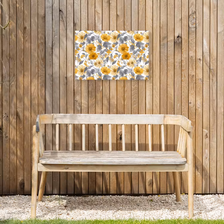 Bloemen - Botanisch - Elegant - Okergeel - Grijs Tuinposter op houten frame 2 cm dik klein 845 -sfeer4