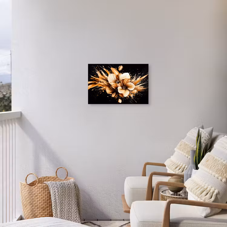 Bloemen - Goud - Graffiti - Zwart - Abstract Tuinposter op houten frame 2 cm dik klein -sfeer1