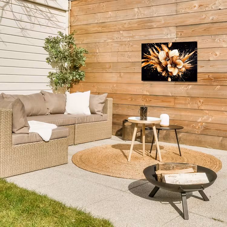 Bloemen - Goud - Graffiti - Zwart - Abstract Tuinposter op houten frame 2 cm dik klein -sfeer2