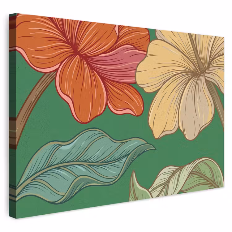 Outdoor Leinwand - Blumen – Grün – Illustration - Bloemen - Groen - Illustratie Tuinposter op houten frame 2 cm dik klein