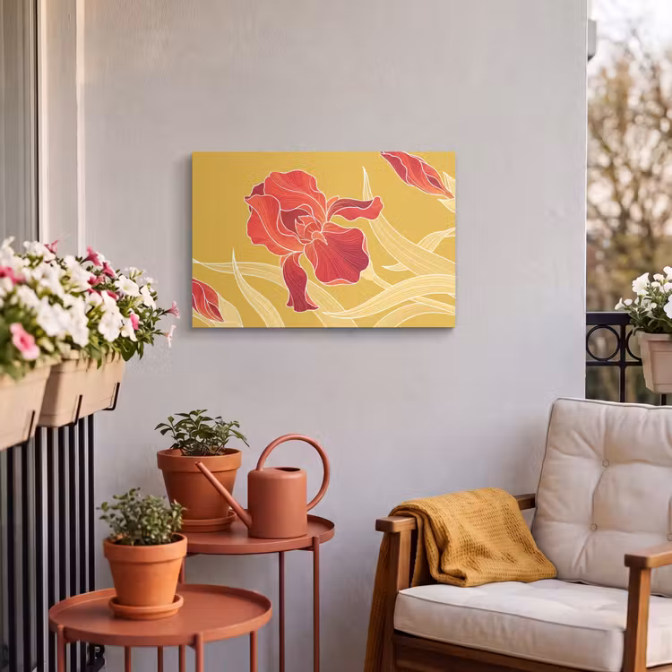 Outdoor Leinwand - Blumen – Illustration – Rot - Bloemen - Illustratie - Rood Tuinposter op houten frame 2 cm dik klein