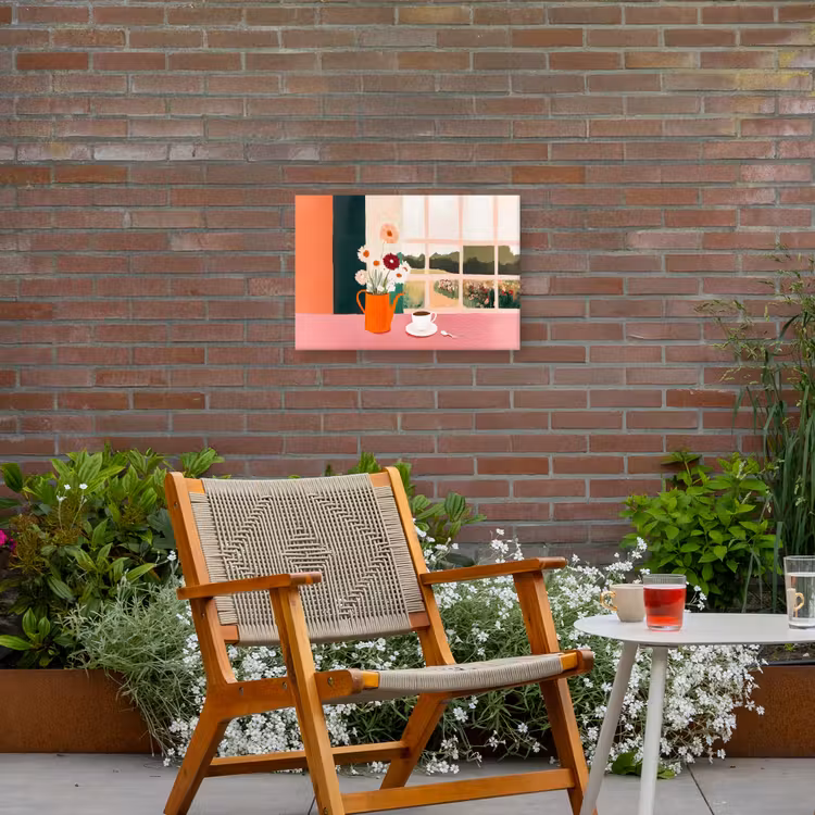 Bloemen - Koffie - Raam Tuinposter op houten frame 2 cm dik klein -sfeer3