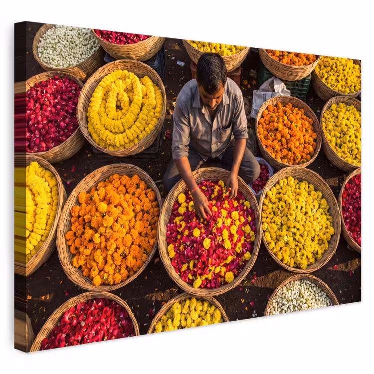 Outdoor Leinwand - Blumen – Markt – Bunt - Bloemen - Markt - Kleurrijk Tuinposter op houten frame 2 cm dik klein