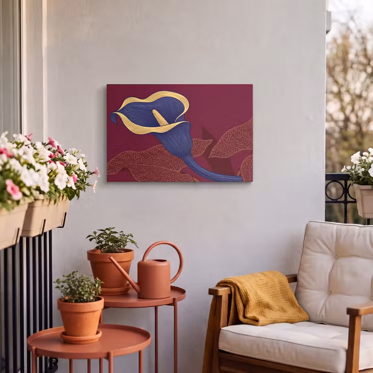 Outdoor Leinwand - Blumen – Modern – Lila - Bloemen - Modern - Paars Tuinposter op houten frame 2 cm dik klein