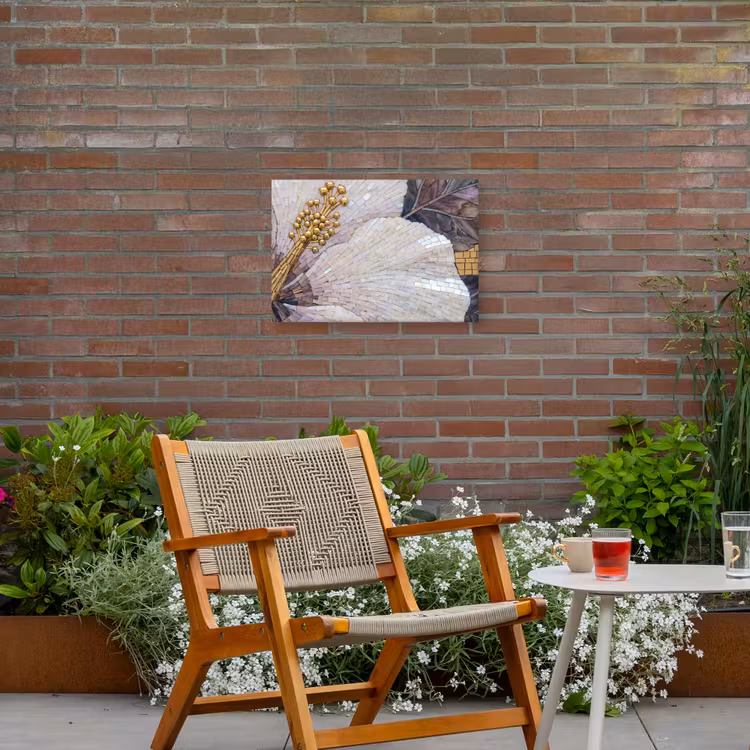 Bloemen - Mozaïek - Kunst - Modern - Goud Tuinposter op houten frame 2 cm dik klein -sfeer3