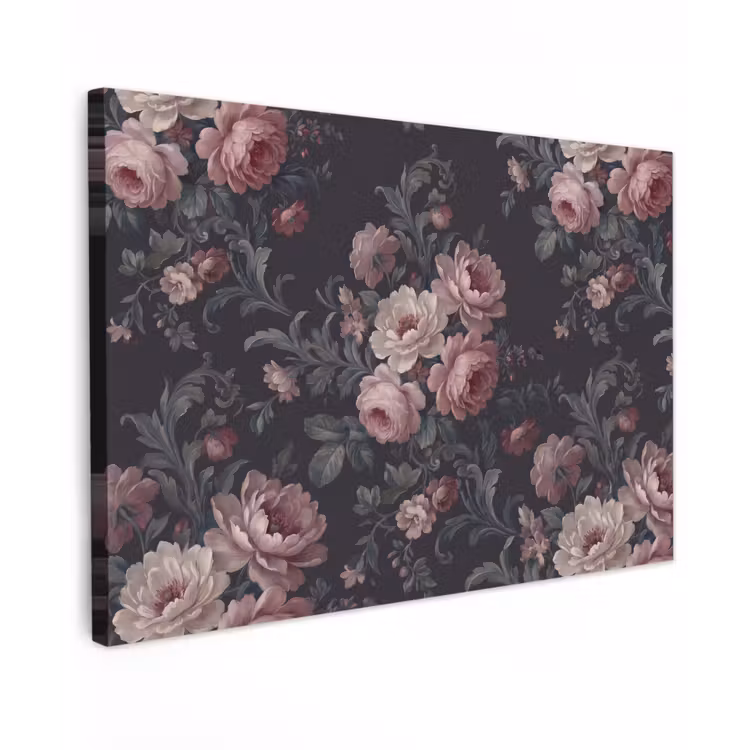 Bloemen - Patroon - Sierlijk - Roze - Donker Tuinposter op houten frame 2 cm dik klein -3d