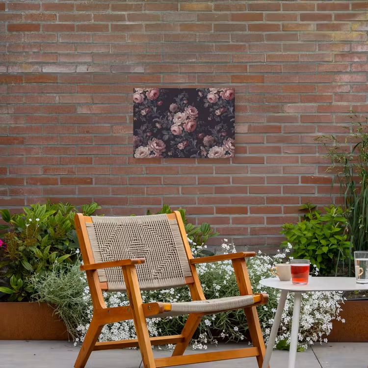 Bloemen - Patroon - Sierlijk - Roze - Donker Tuinposter op houten frame 2 cm dik klein -sfeer3