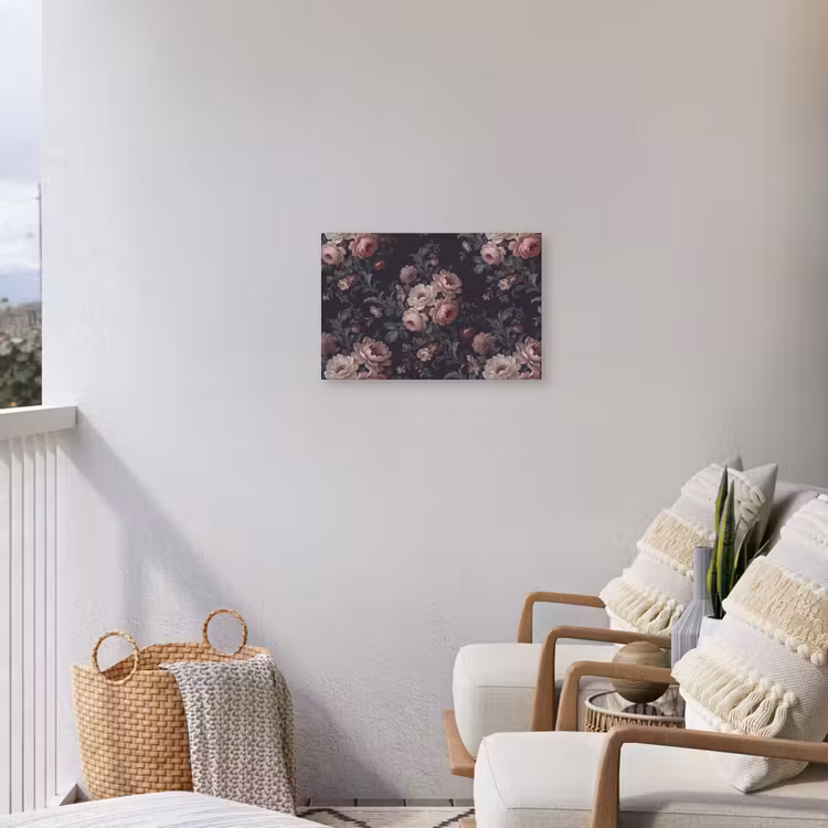 Bloemen - Patroon - Sierlijk - Roze - Donker Tuinposter op houten frame 2 cm dik klein -sfeer1
