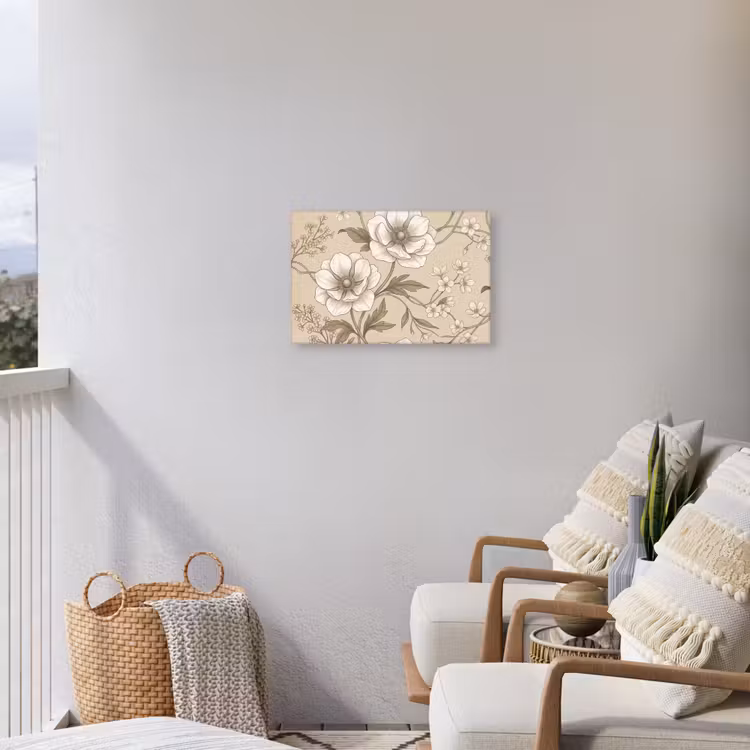 Bloemen - Patroon - Beige Tuinposter op houten frame 2 cm dik klein -sfeer1