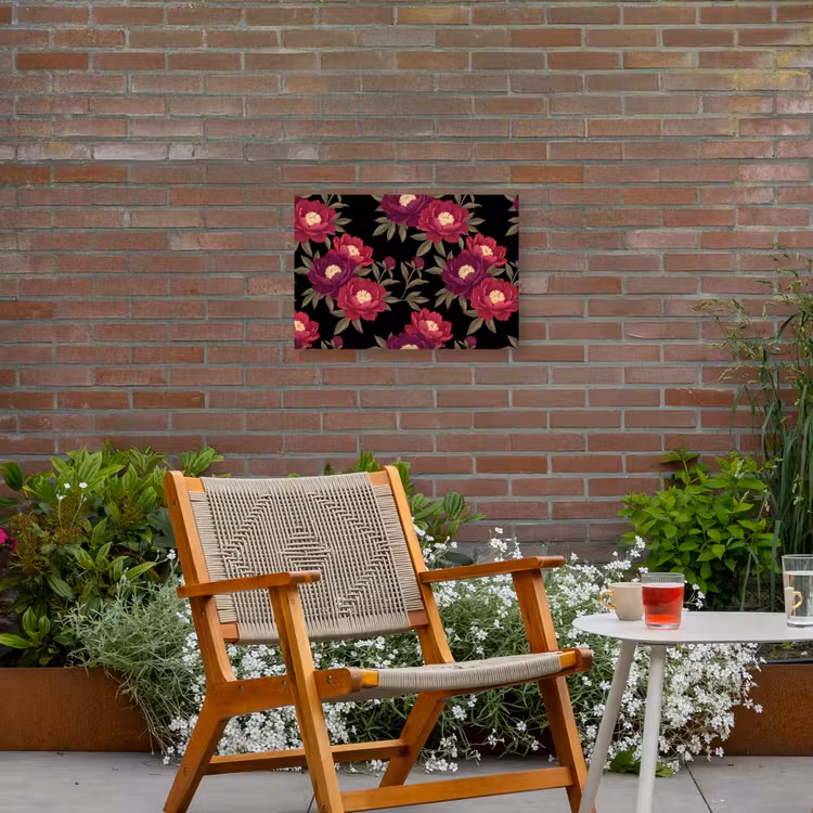 Bloemen - Patroon - Botanisch - Rood - Zwart Tuinposter op houten frame 2 cm dik klein -sfeer3