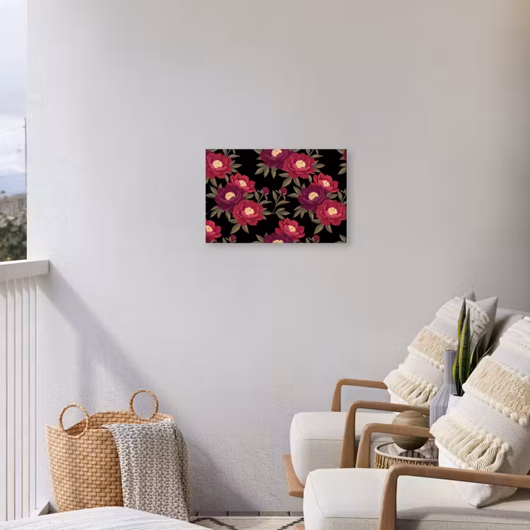 Bloemen - Patroon - Botanisch - Rood - Zwart Tuinposter op houten frame 2 cm dik klein -sfeer1