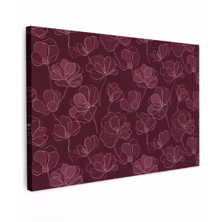Bloemen - Patroon - Bordeauxrood Tuinposter op houten frame 2 cm dik klein 845 -3d
