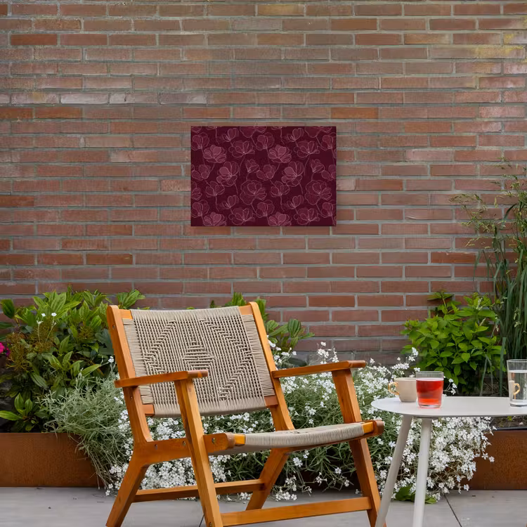Bloemen - Patroon - Bordeauxrood Tuinposter op houten frame 2 cm dik klein 845 -sfeer3
