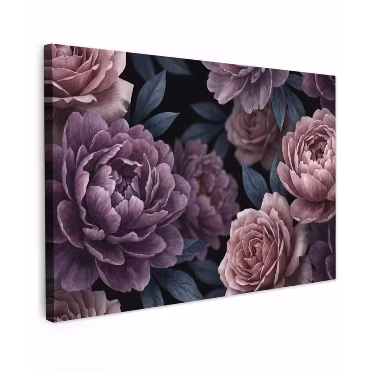Bloemen - Patroon - Donker - Botanisch - Paars Tuinposter op houten frame 2 cm dik klein -3d