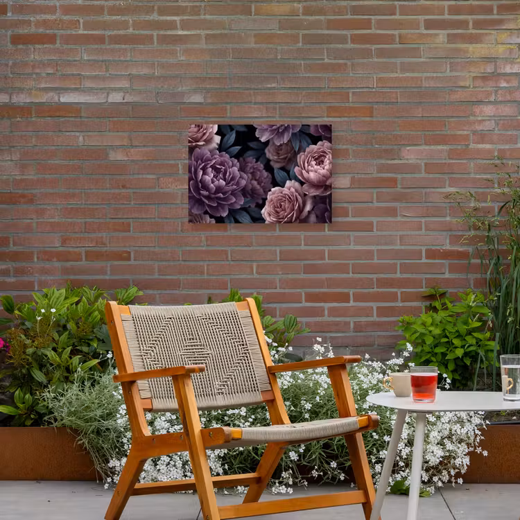 Bloemen - Patroon - Donker - Botanisch - Paars Tuinposter op houten frame 2 cm dik klein -sfeer3