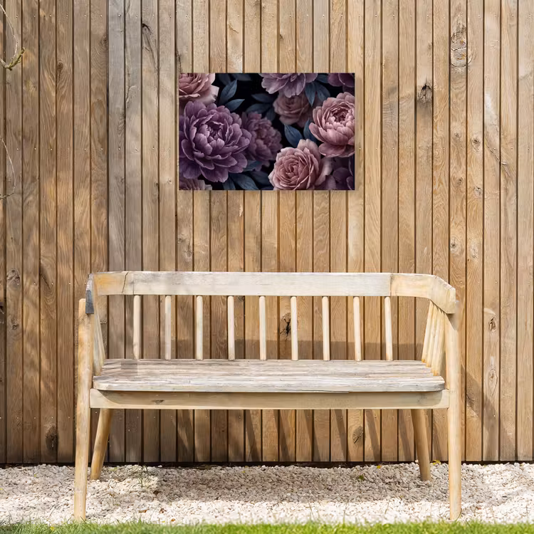 Bloemen - Patroon - Donker - Botanisch - Paars Tuinposter op houten frame 2 cm dik klein -sfeer4
