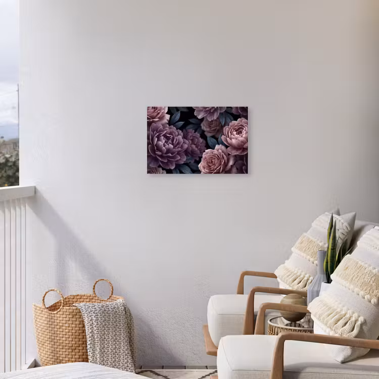 Bloemen - Patroon - Donker - Botanisch - Paars Tuinposter op houten frame 2 cm dik klein -sfeer1