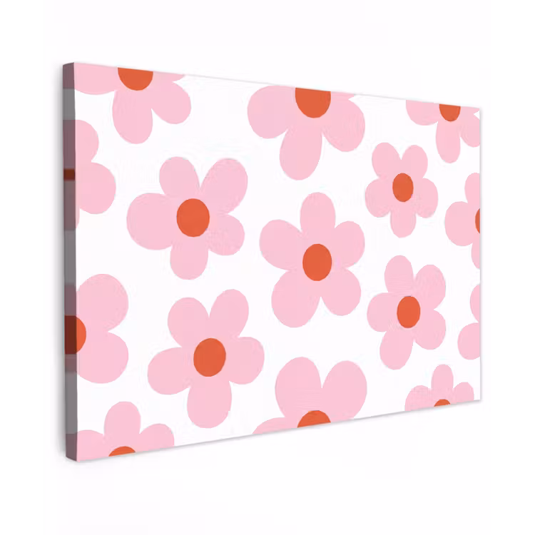 Bloemen - Patroon - Modern - Roze - Wit Tuinposter op houten frame 2 cm dik klein -3d