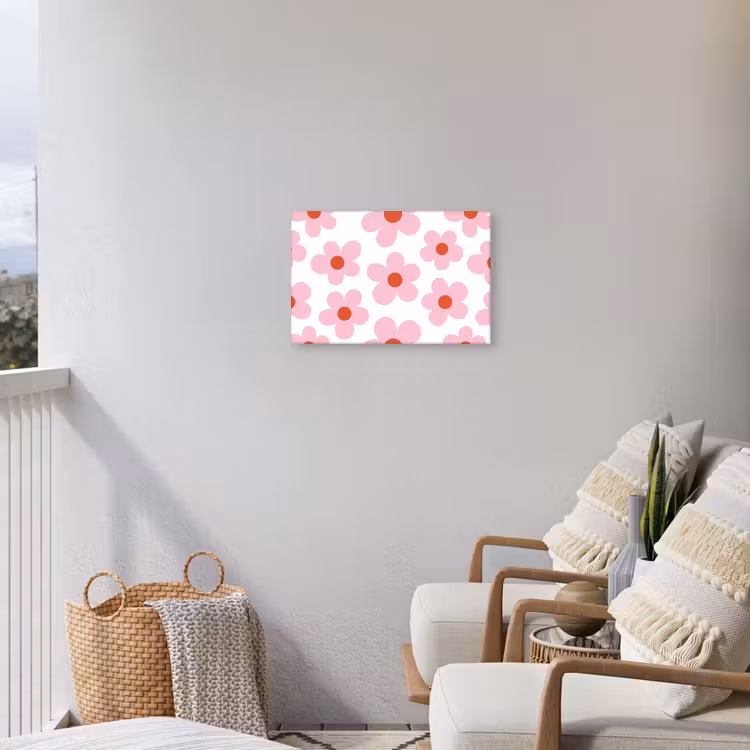 Bloemen - Patroon - Modern - Roze - Wit Tuinposter op houten frame 2 cm dik klein -sfeer1