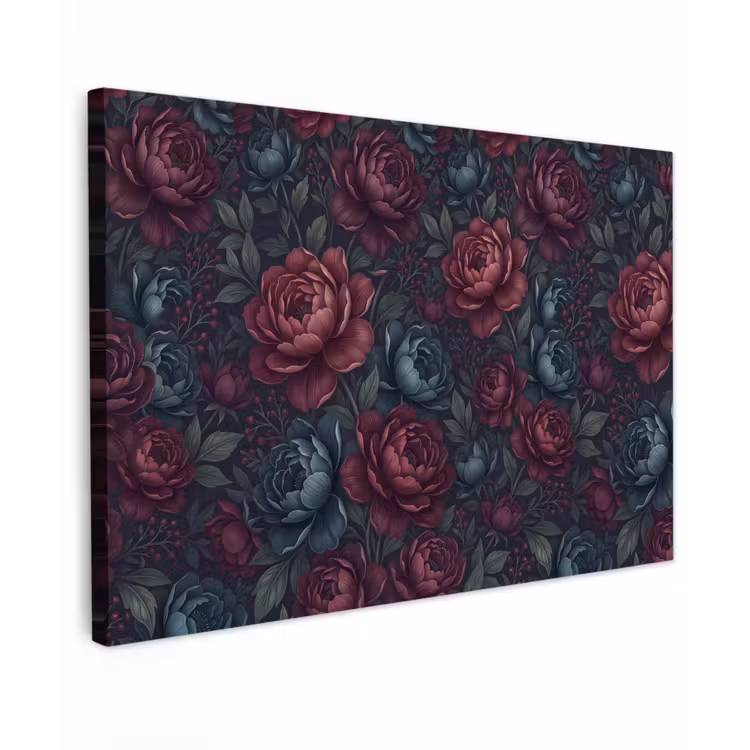 Bloemen - Patroon - Natuur - Klassiek - Donker Tuinposter op houten frame 2 cm dik klein -3d