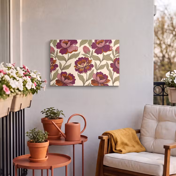 Bloemen - Patroon - Natuur - Modern - Paars Tuinposter op houten frame 2 cm dik klein -sfeer1