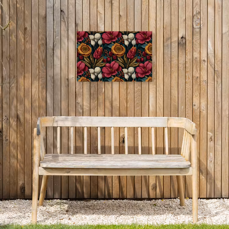 Bloemen - Patroon - Rood - Goud Tuinposter op houten frame 2 cm dik klein 845 -sfeer4