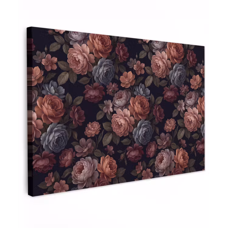 Bloemen - Patroon - Vintage - Donker - Roze Tuinposter op houten frame 2 cm dik klein -3d