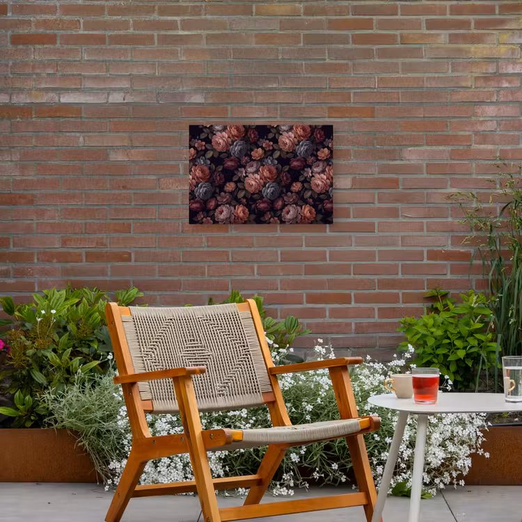 Bloemen - Patroon - Vintage - Donker - Roze Tuinposter op houten frame 2 cm dik klein -sfeer3