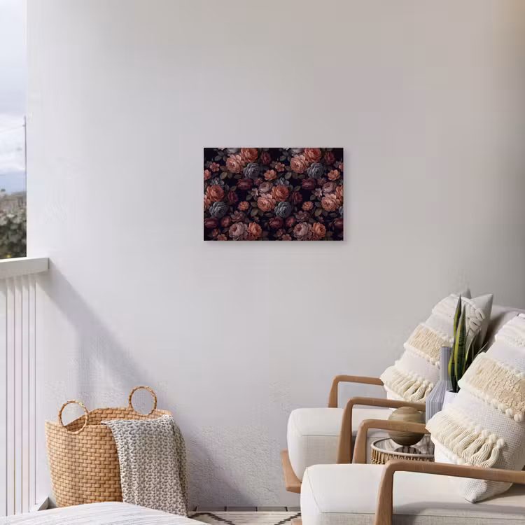 Bloemen - Patroon - Vintage - Donker - Roze Tuinposter op houten frame 2 cm dik klein -sfeer1