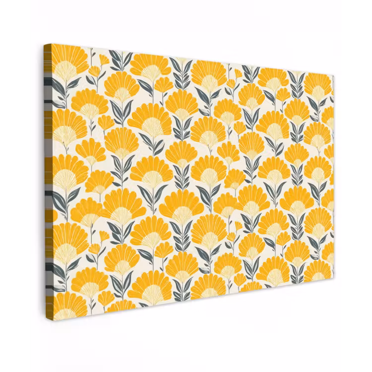 Bloemen - Retro - Botanisch - Okergeel - Grijs Tuinposter op houten frame 2 cm dik klein 845 -3d