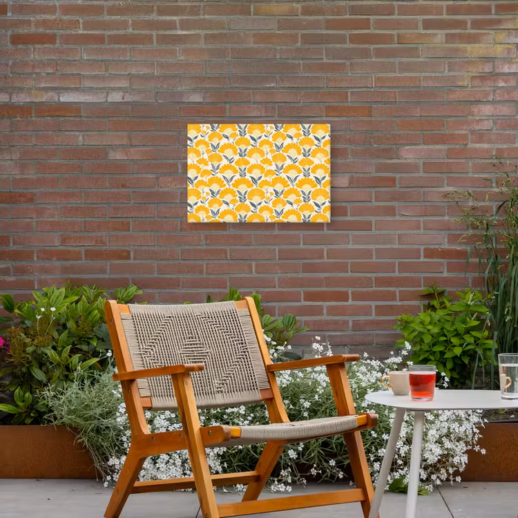 Bloemen - Retro - Botanisch - Okergeel - Grijs Tuinposter op houten frame 2 cm dik klein 845 -sfeer3