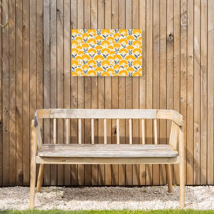 Bloemen - Retro - Botanisch - Okergeel - Grijs Tuinposter op houten frame 2 cm dik klein 845 -sfeer4