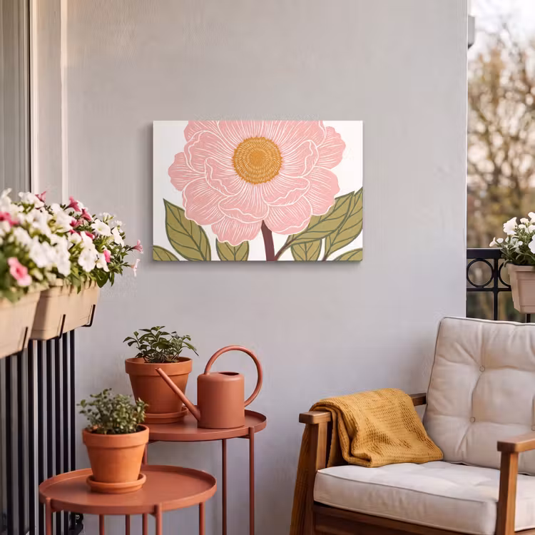Outdoor Leinwand - Blumen – Rosa – Illustration - Bloemen - Roze - Illustratie Tuinposter op houten frame 2 cm dik klein