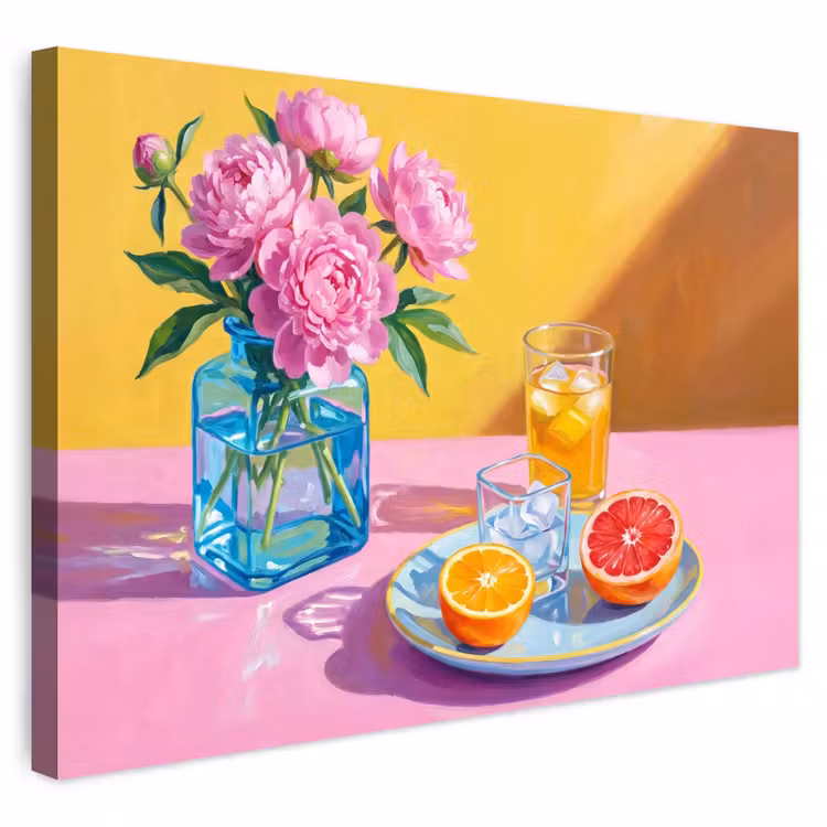 Outdoor Leinwand - Blumen – Rosa – Modern - Bloemen - Roze - Modern Tuinposter op houten frame 2 cm dik klein