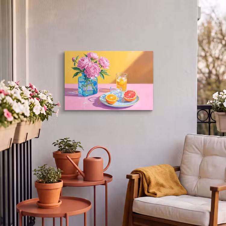 Outdoor Leinwand - Blumen – Rosa – Modern - Bloemen - Roze - Modern Tuinposter op houten frame 2 cm dik klein