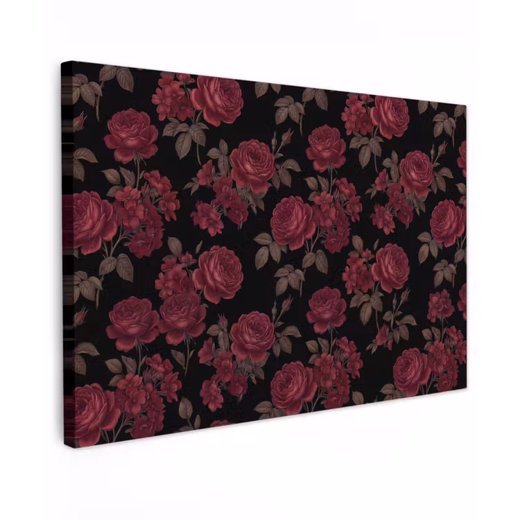 Bloemen - Roos - Patroon - Klassiek - Rood Tuinposter op houten frame 2 cm dik klein -3d
