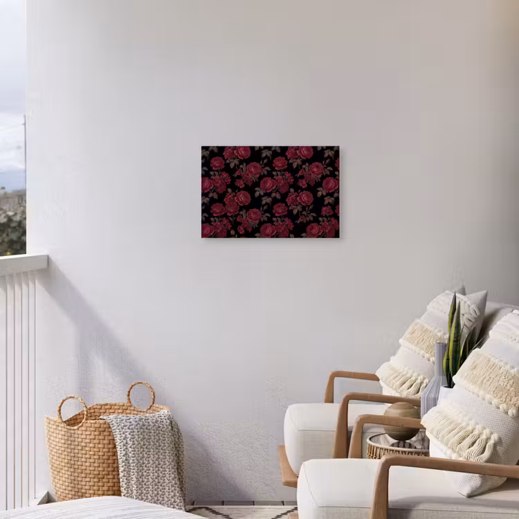 Bloemen - Roos - Patroon - Klassiek - Rood Tuinposter op houten frame 2 cm dik klein -sfeer1