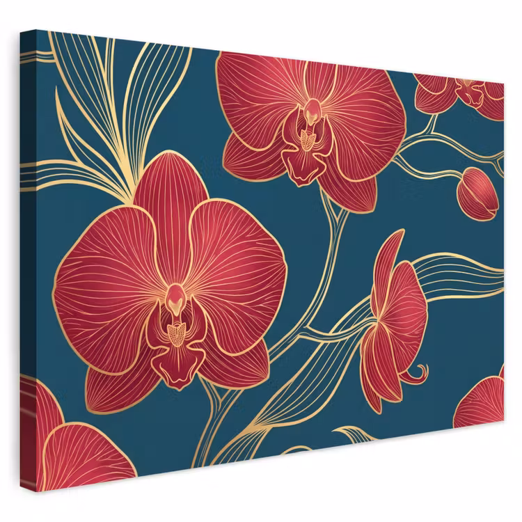 Outdoor Leinwand - Blumen – Rot – Gold - Bloemen - Rood - Goud Tuinposter op houten frame 2 cm dik klein