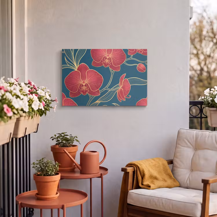 Outdoor Leinwand - Blumen – Rot – Gold - Bloemen - Rood - Goud Tuinposter op houten frame 2 cm dik klein
