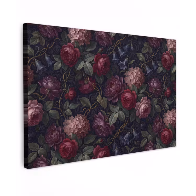 Bloemen - Rood - Klassiek - Donker - Patroon Tuinposter op houten frame 2 cm dik klein -3d