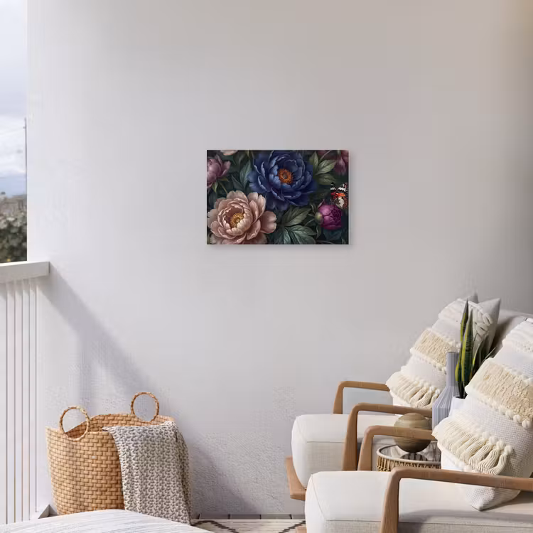 Bloemen - Vlinder - Natuur - Modern - Paars Tuinposter op houten frame 2 cm dik klein -sfeer1