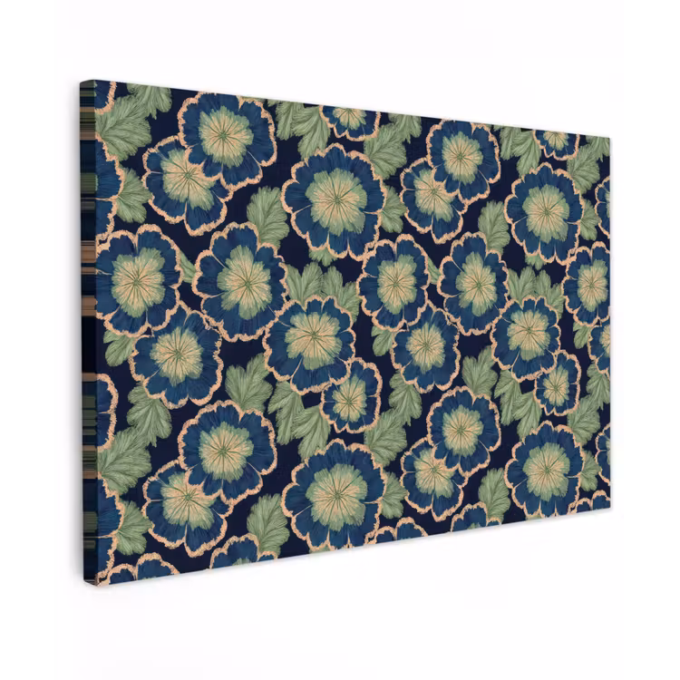 Bloemen - Borduurwerk - Patroon - Blauw - Groen Tuinposter op houten frame 2 cm dik klein 845 -3d