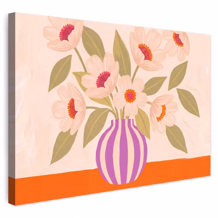 Bloemen - Vaas - Abstract - Paars - Oranje Tuinposter op houten frame 2 cm dik klein -3d