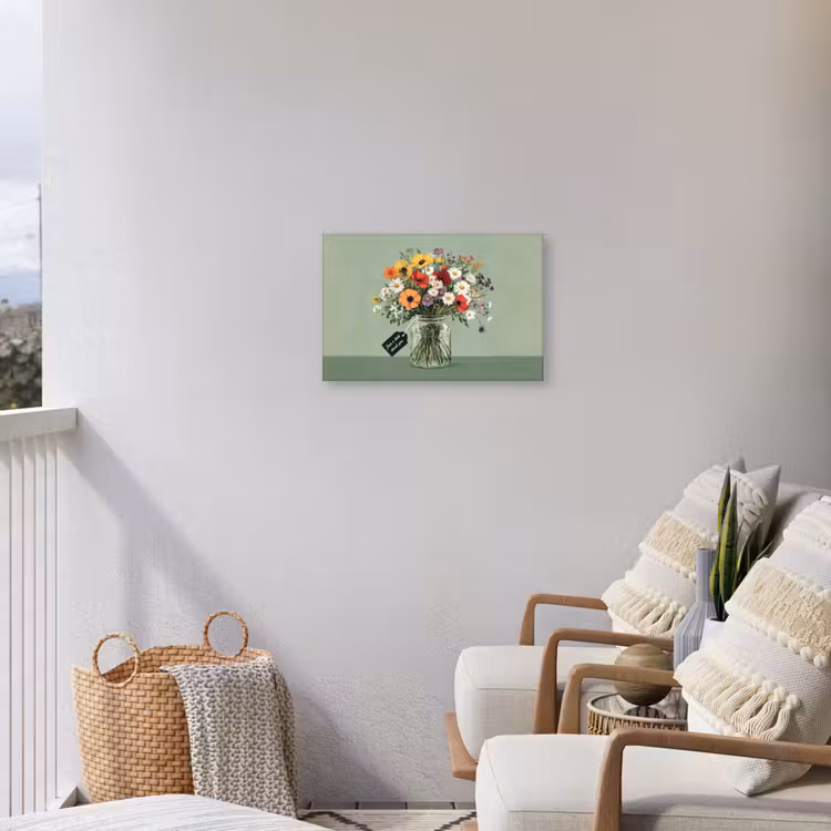 Bloemen - Vaas - Kaartje Tuinposter op houten frame 2 cm dik klein -sfeer1
