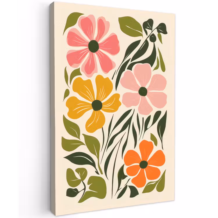 Bloemen - Speels - Kleurrijk Tuinposter op houten frame 2 cm dik klein -3d