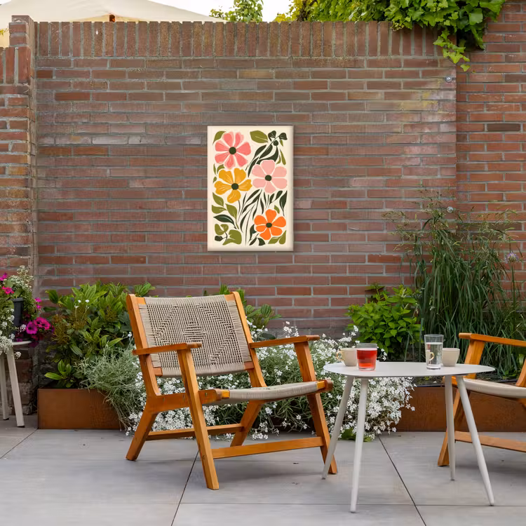 Bloemen - Speels - Kleurrijk Tuinposter op houten frame 2 cm dik klein -sfeer3